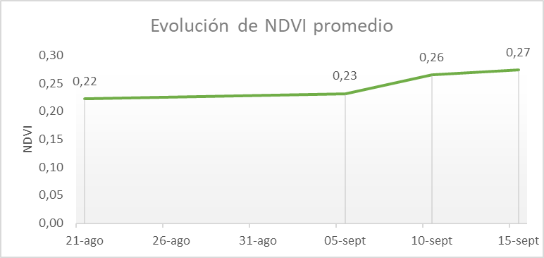 Gráfico de evolución del NDVI promedio entre agosto y septiembre